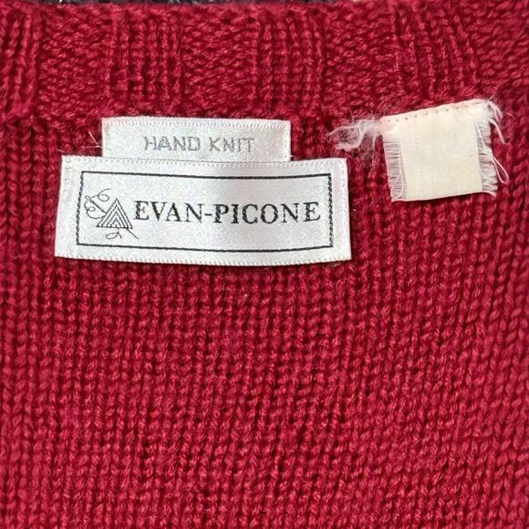 Vintage Evan Picone Hand Knit Cardigan Sweater Red Gold Button Up - Picture 6 of 7